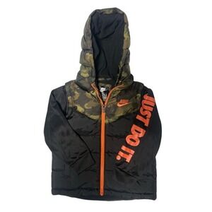 Nike Puffer Camo Vest All In One Hooded Jacket Boys M